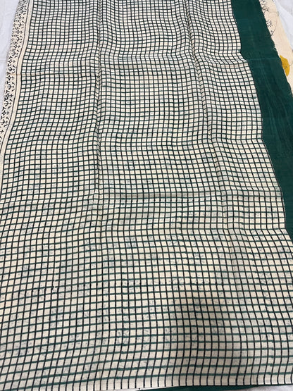 ‘Bindi Tales’ Handblock Mul Cotton Saree - Yellow on Off-white