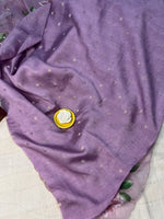 Crepe Organza Handpainted Saree with Embroidery- Lavender