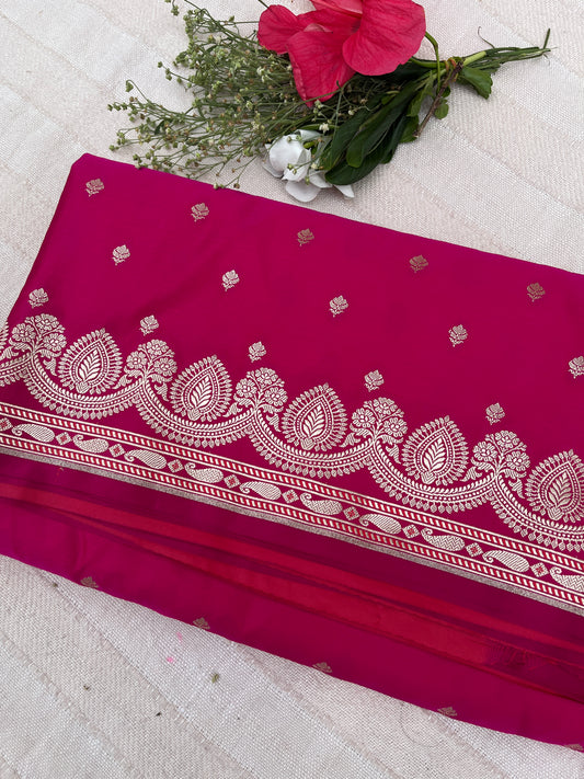 Banarasi Mashru Satin Silk Saree - Hot Pink