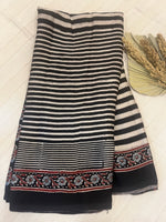 Contemporary Ajrakh Modal Silk Saree - Black Stripes