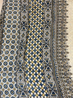 Ajrakh Modal Silk Saree - Off-White Flower Motifs