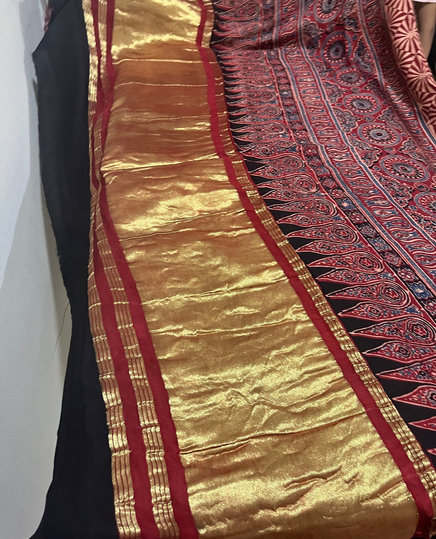 Contemporary Ajrakh Modal Silk Saree with Tissue Palla