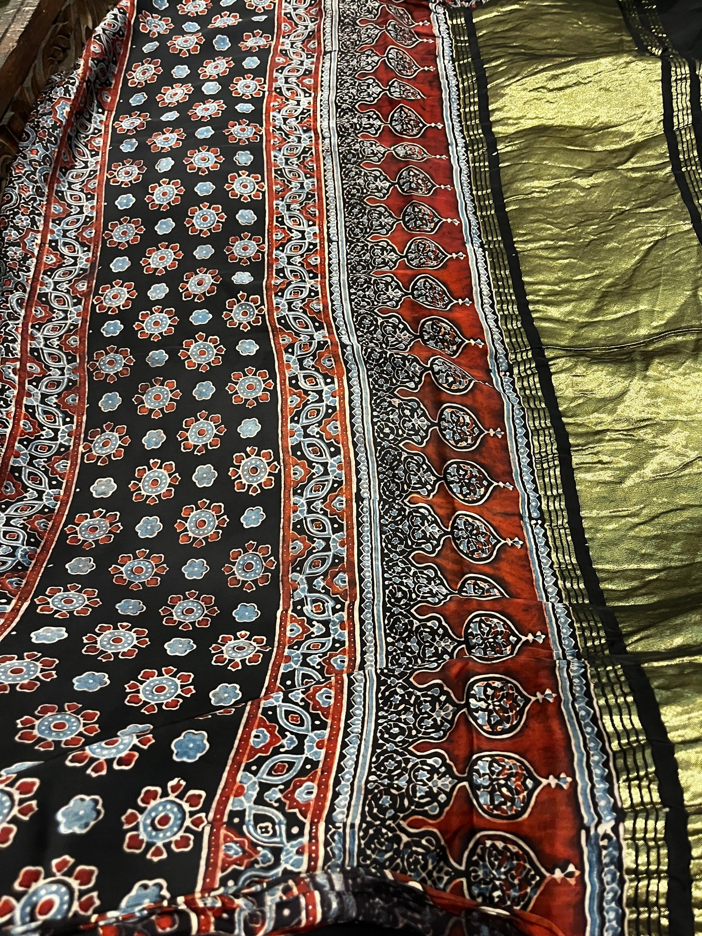 Ajrakh Modal Silk with Lagadi Patta - Black