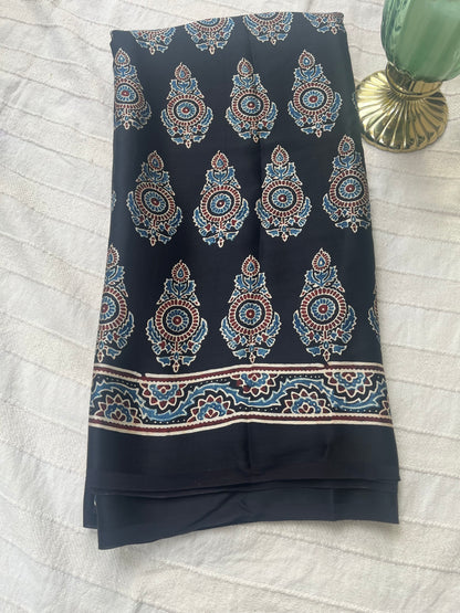 Ajrakh Modal Silk Saree - Black