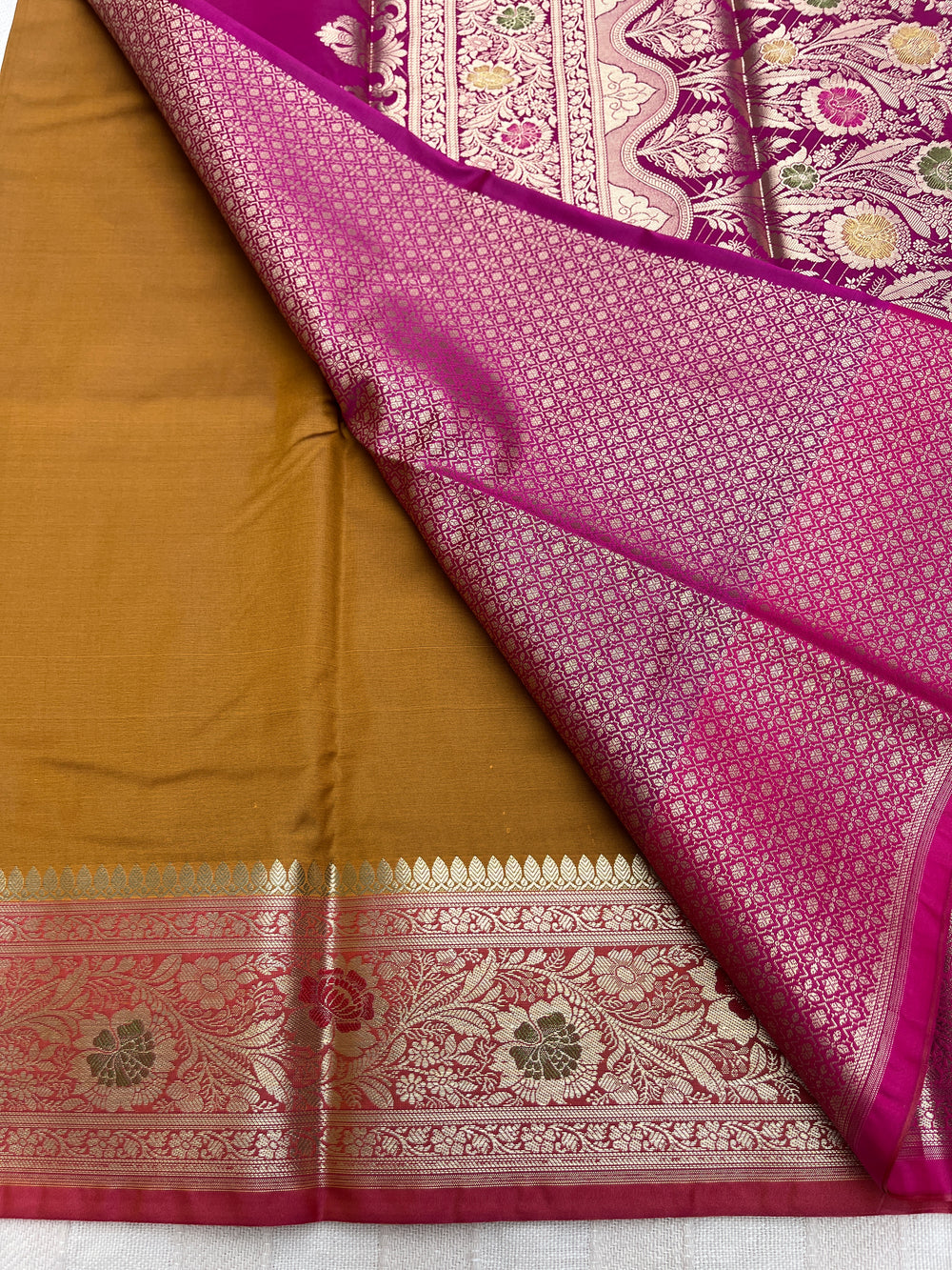 Banarasi Soft Silk Saree - Mustard-Pink