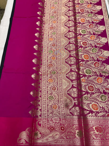 Banarasi Soft Silk Saree - Black-Pink