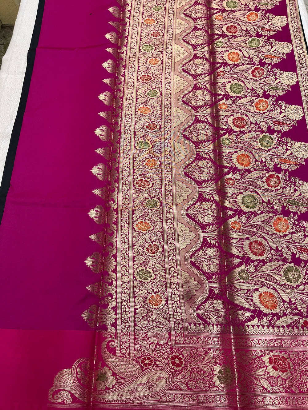 Banarasi Soft Silk Saree - Black-Pink