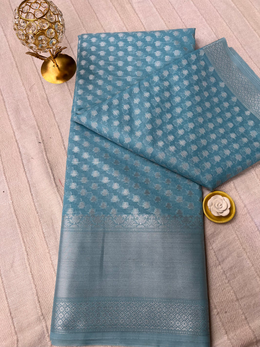 Banarsi Cotton Soft Silk Saree - Sky Blue