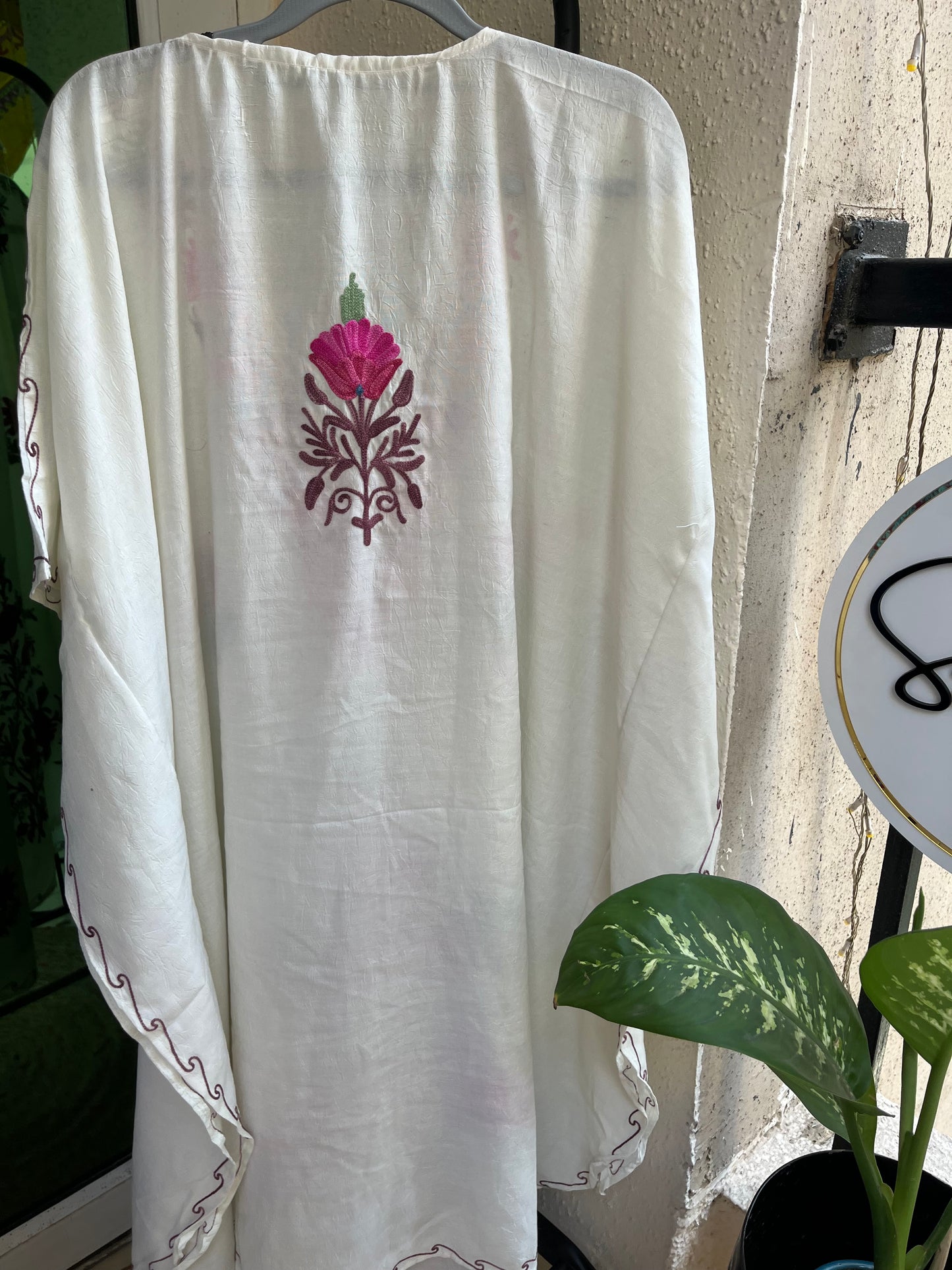 Crush Cotton Aariwork Kaftan - White