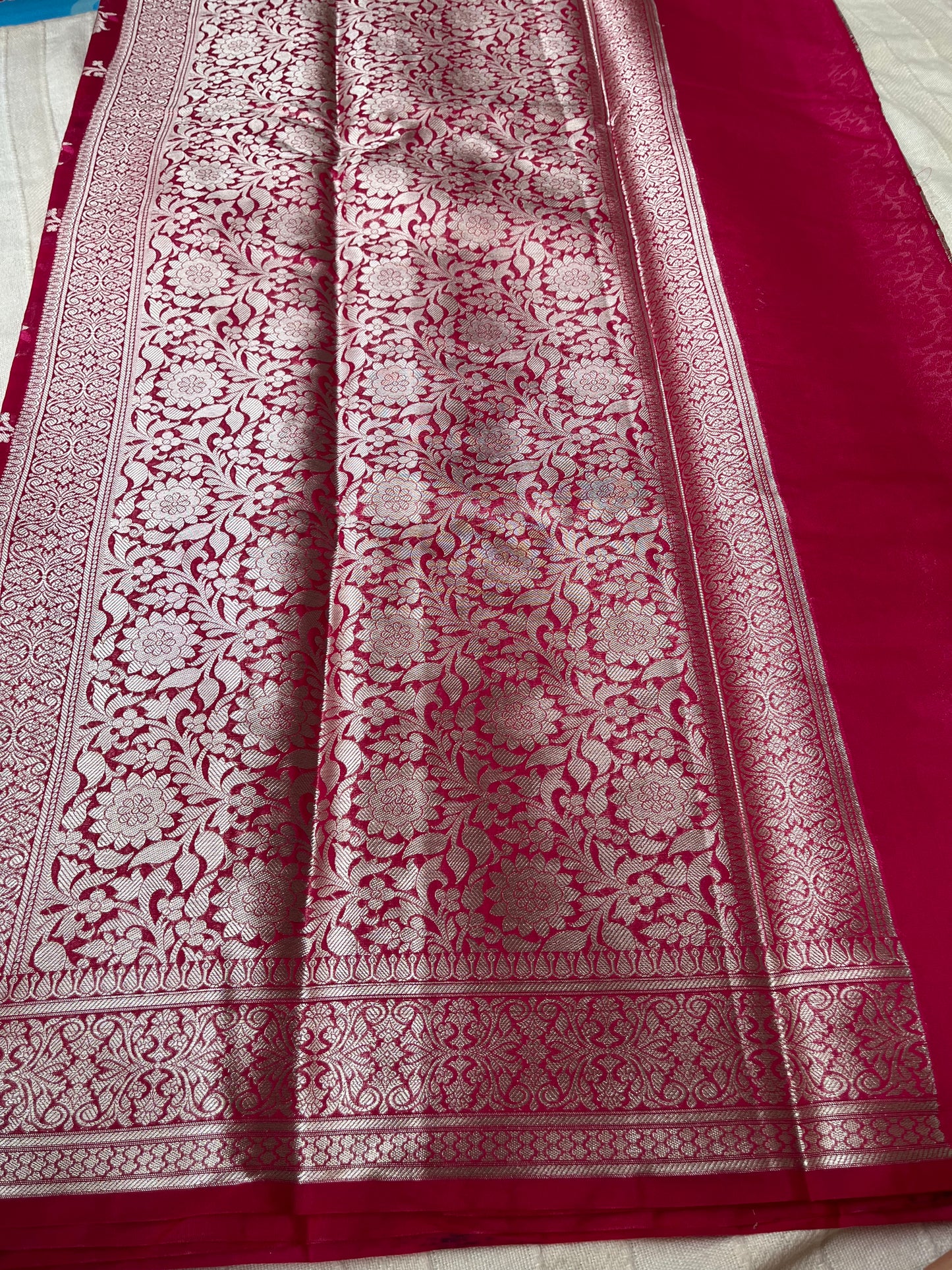 Banarsi Semi Georgette Meena Jaal Saree - Rani Pink