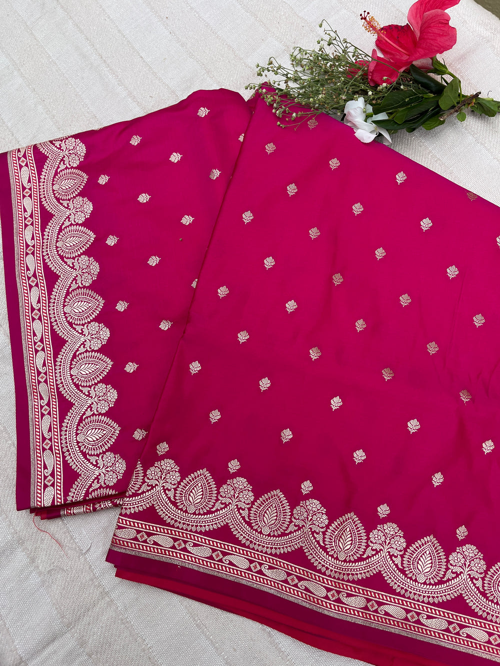 Banarasi Mashru Satin Silk Saree - Hot Pink