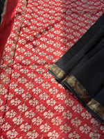 Handblock Maheshwari Cotton Silk Saree - Black