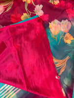 Semi Chiffon Floral Saree Dual Tone - Pink-Teal