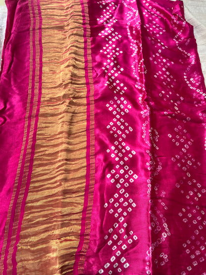 Bandhani Modal Silk saree with Tissue Palla - Rani Pink