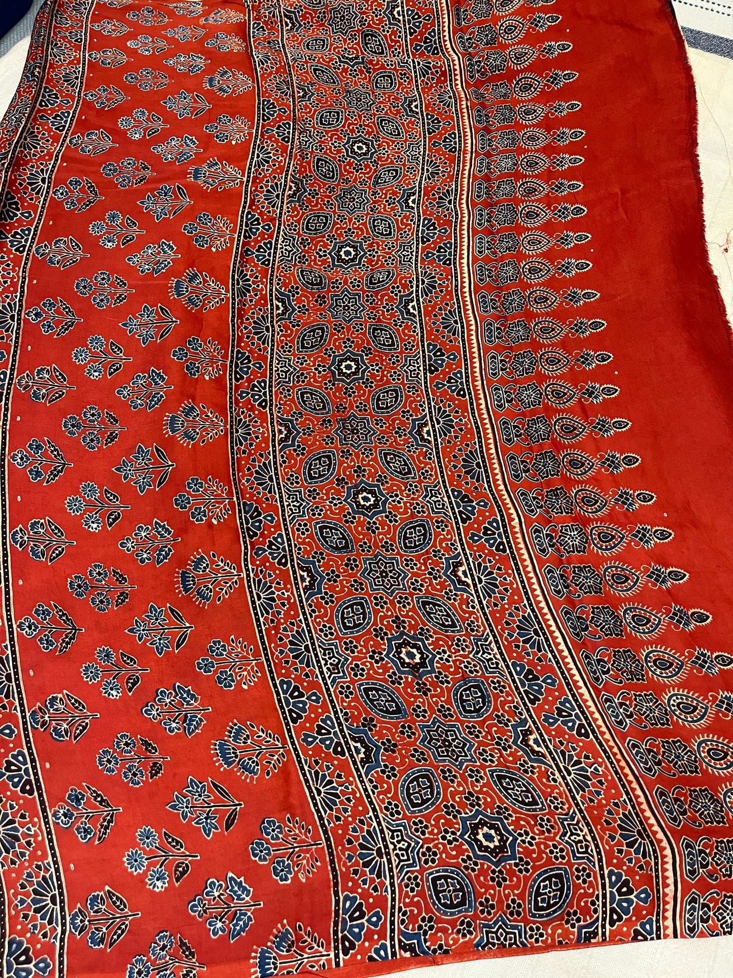 Contemporary Ajrakh Modal Silk Saree - Red & Black