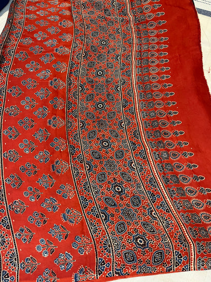 Contemporary Ajrakh Modal Silk Saree - Red & Black