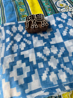 Quirky Elephant Print Saree - Yellow and Sea Green Combination