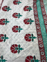 Lotus Handblock Mul Cotton Saree - White