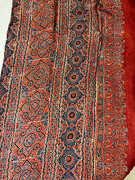 Ajrakh Modal Silk Saree - Rust Red Lotus Motifs
