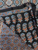 Classic Ajrakh Modal Silk Saree - Indigo-Black