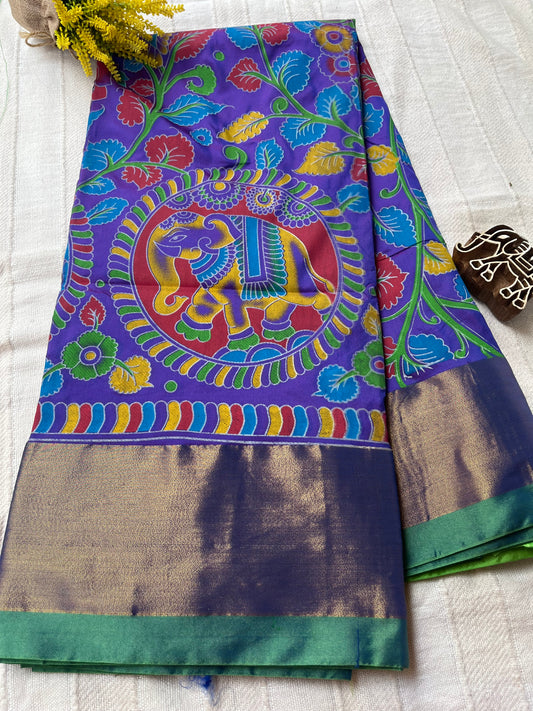 Kalamkari Printed Nelluri Silk Saree - Violet