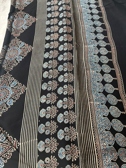 Titli Ajrakh Modal Silk Saree - Black