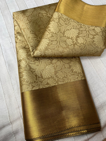 Banarsi Tissue Silk Saree - Gold with Full Body Weaving