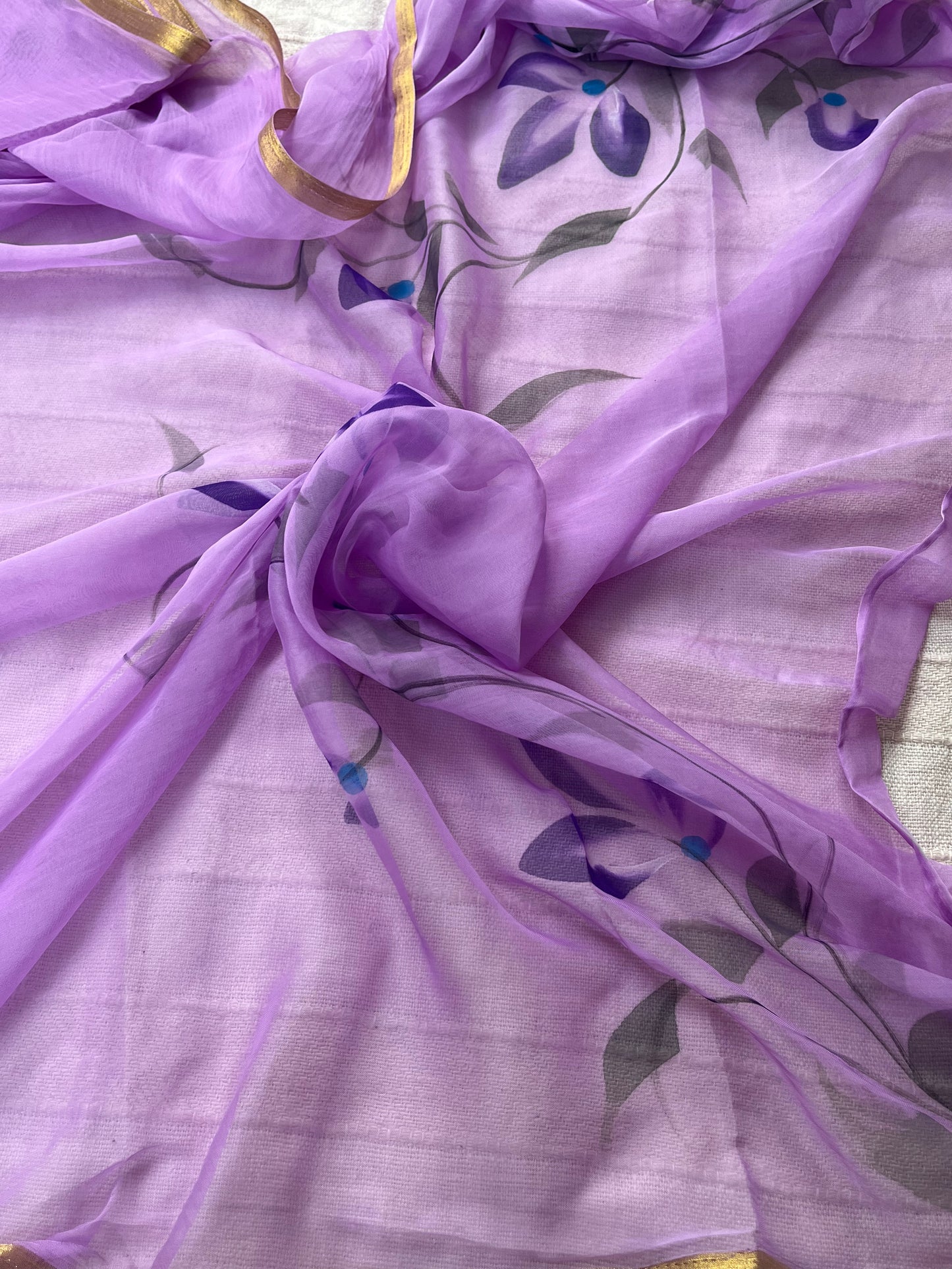 Hand-painted Chiffon Saree - Purple