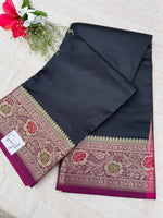 Banarasi Soft Silk Saree - Black-Pink