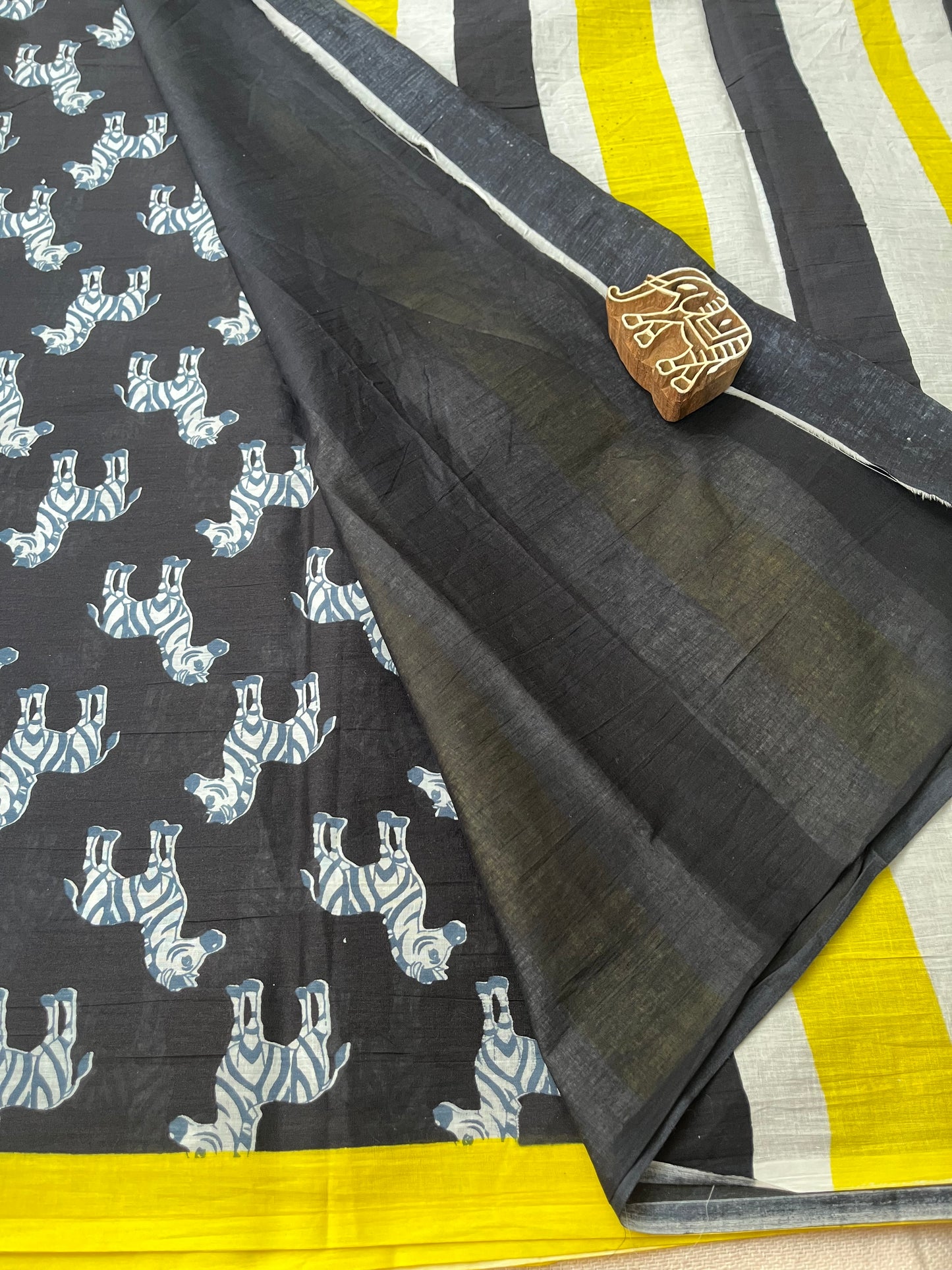 Black Zebra Print Quirky Mul Cotton Saree