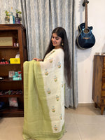 Quirky Linen Cotton Saree - Mehendi Green Fishes
