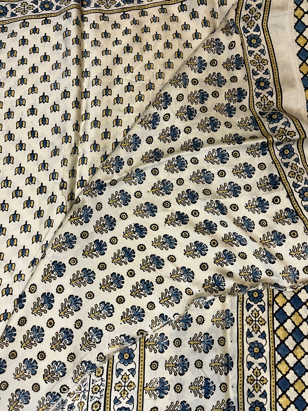 Ajrakh Modal Silk Saree - Off-White Lotus Motifs