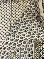 Ajrakh Modal Silk Saree - Off-White Lotus Motifs