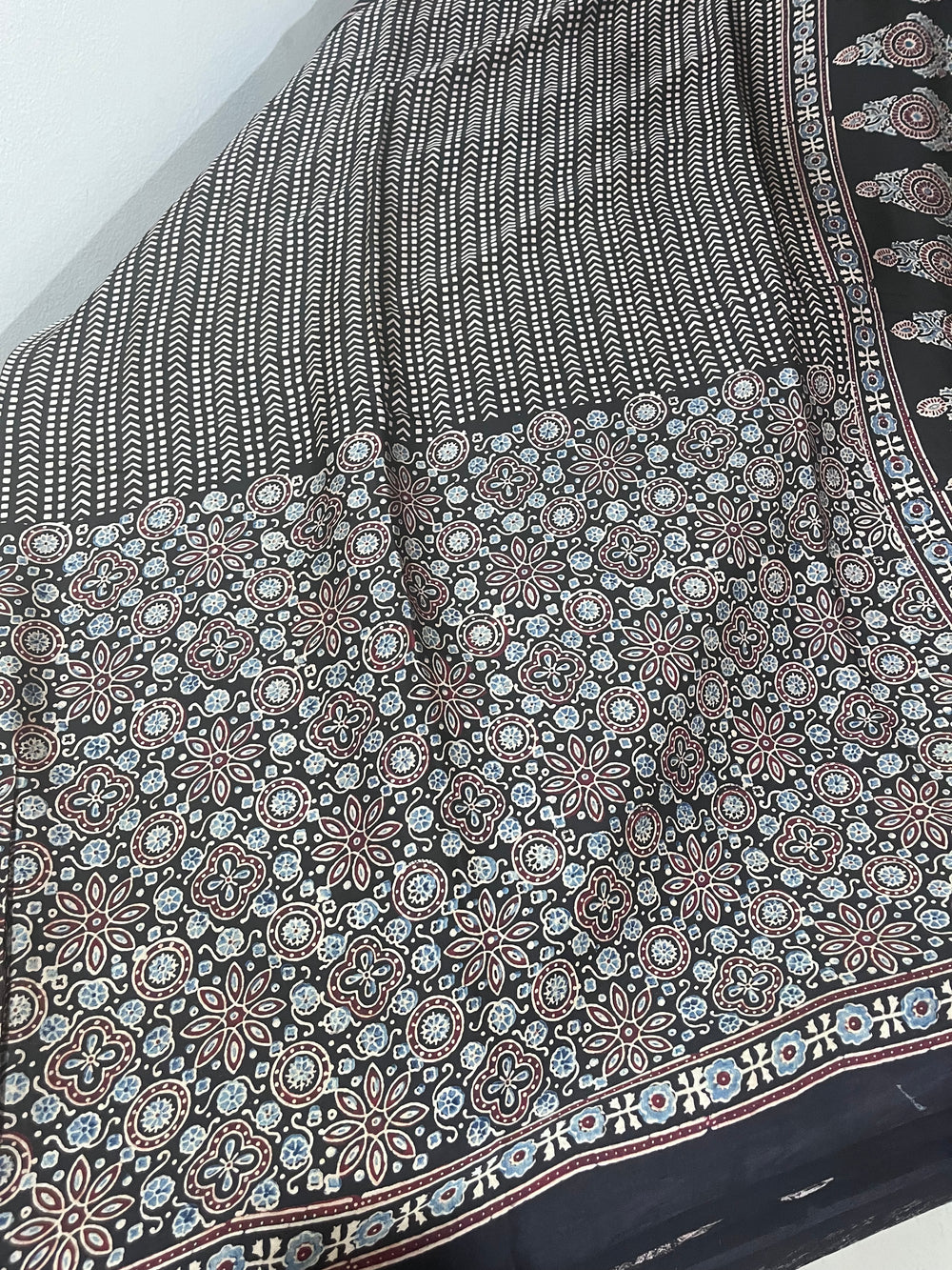 Ajrakh Modal Silk Saree - Black