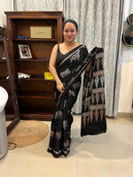 Pichwai Print Modal Silk Saree - Black