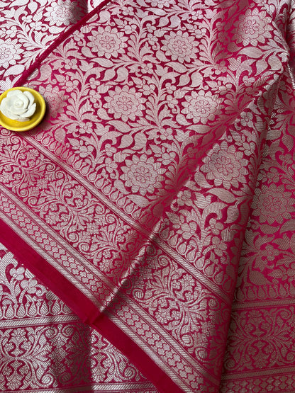 Banarsi Semi Georgette Meena Jaal Saree - Rani Pink