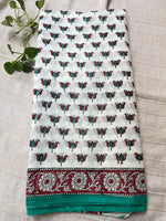 Lotus Handblock Mul Cotton Saree - White