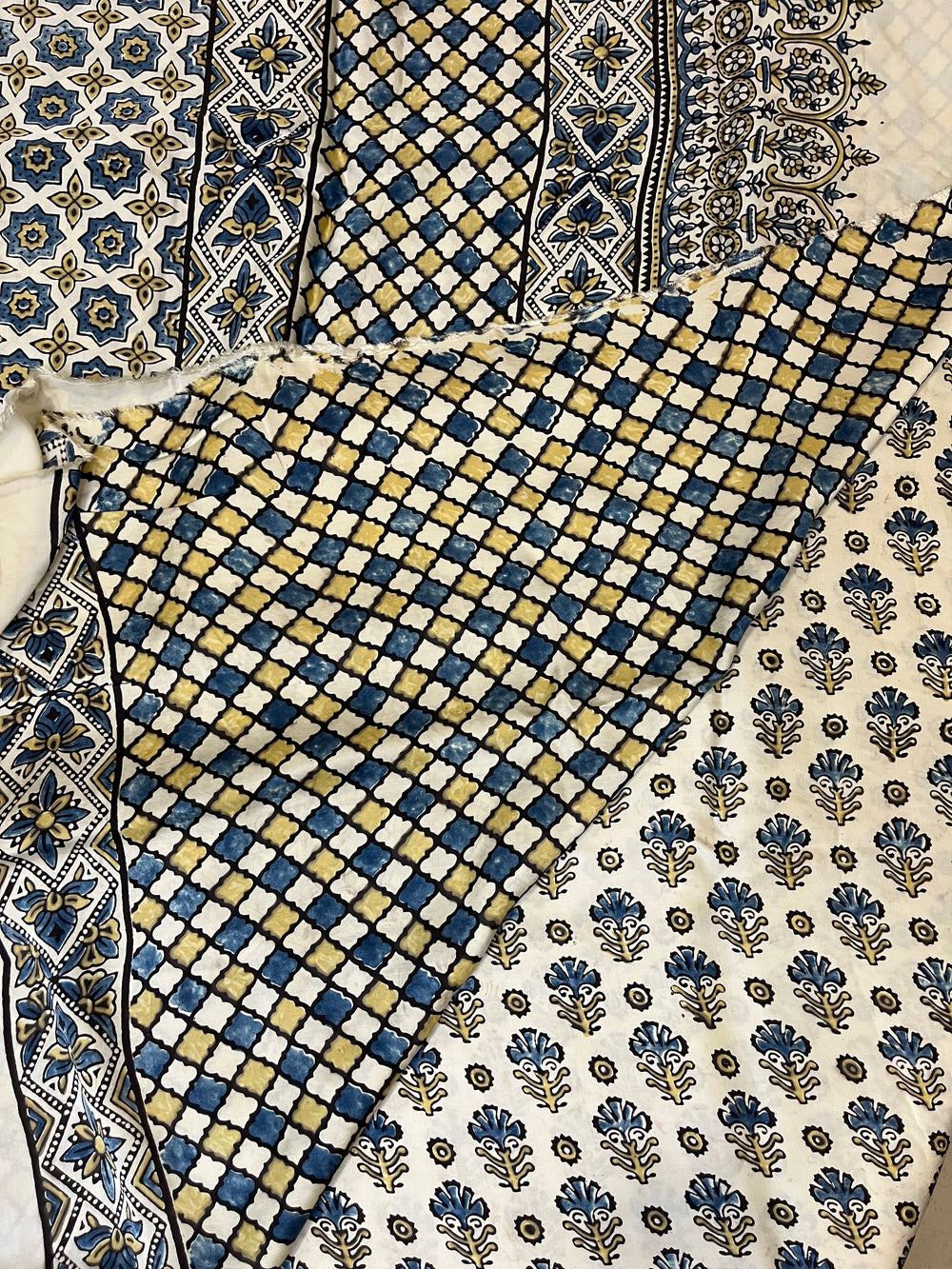 Ajrakh Modal Silk Saree - Off-White Flower Motifs