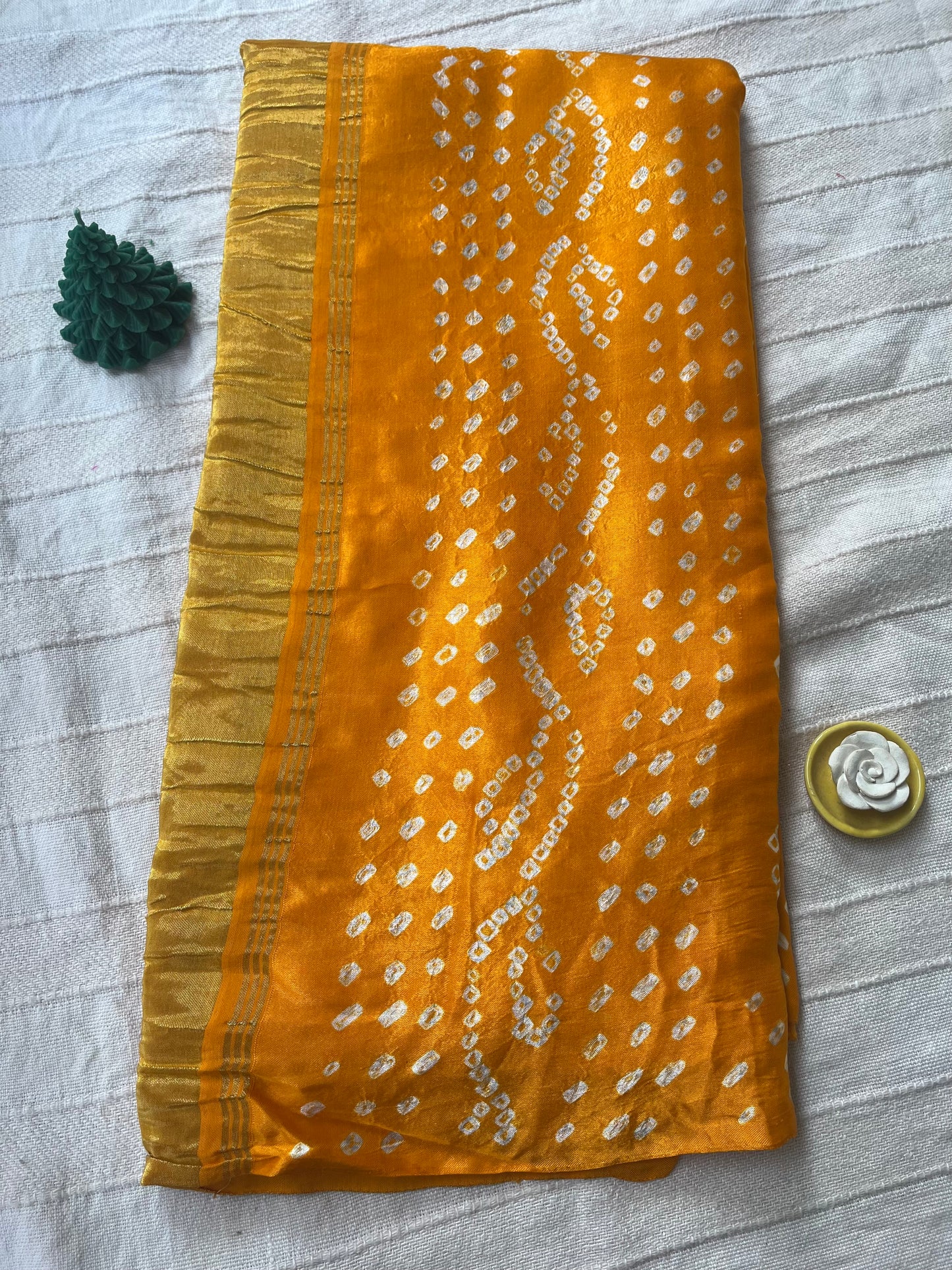 Bandhani Modal Silk saree with Tissue Palla - Mango Yellow