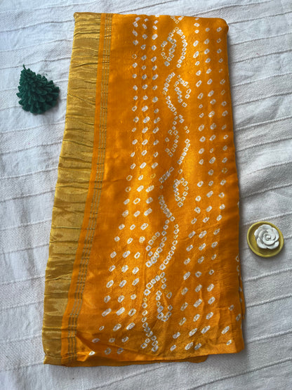 Bandhani Modal Silk saree with Tissue Palla - Mango Yellow