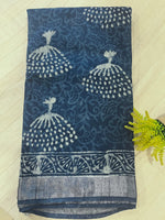 Indigo Handblock Linen Cotton Saree
