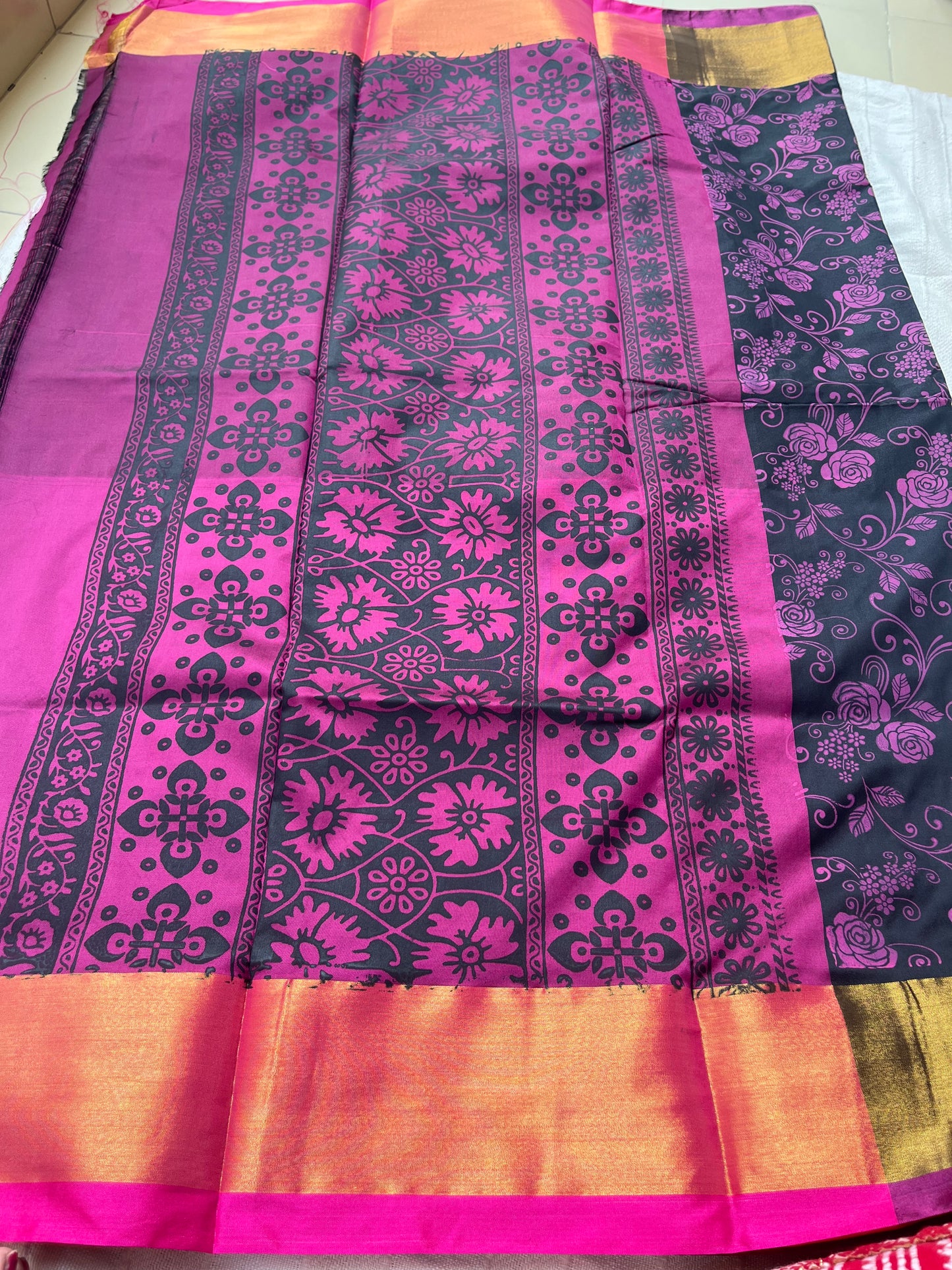 Kalamkari Printed Nelluri Silk Saree - Black