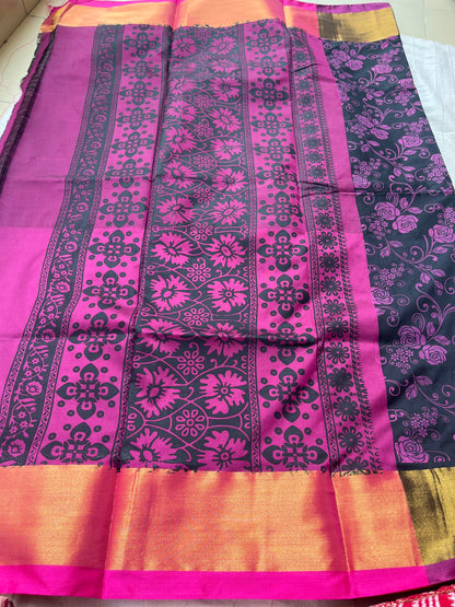 Kalamkari Printed Nelluri Silk Saree - Black