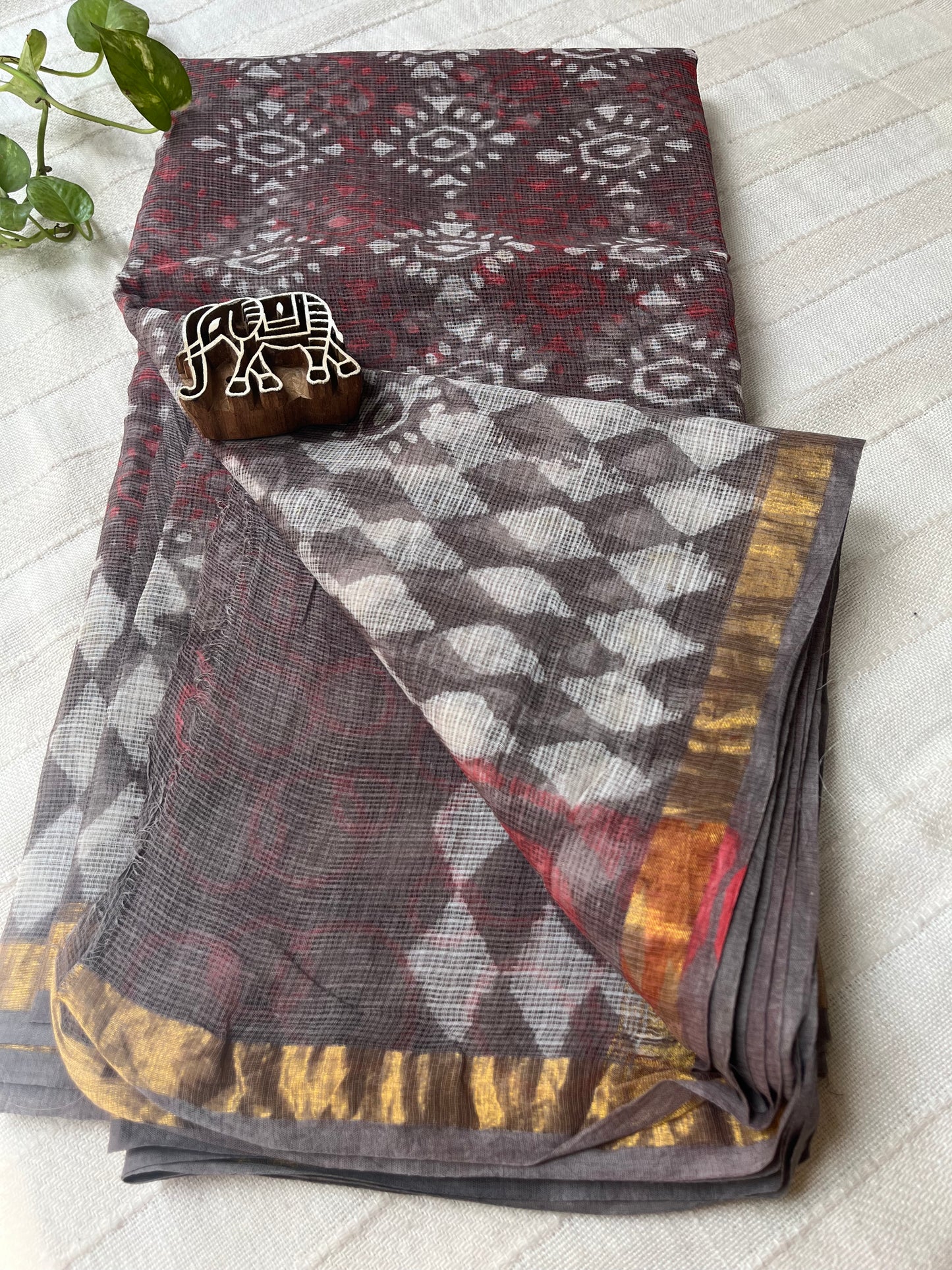 Handblock Kota Doria Saree - Dabu Print