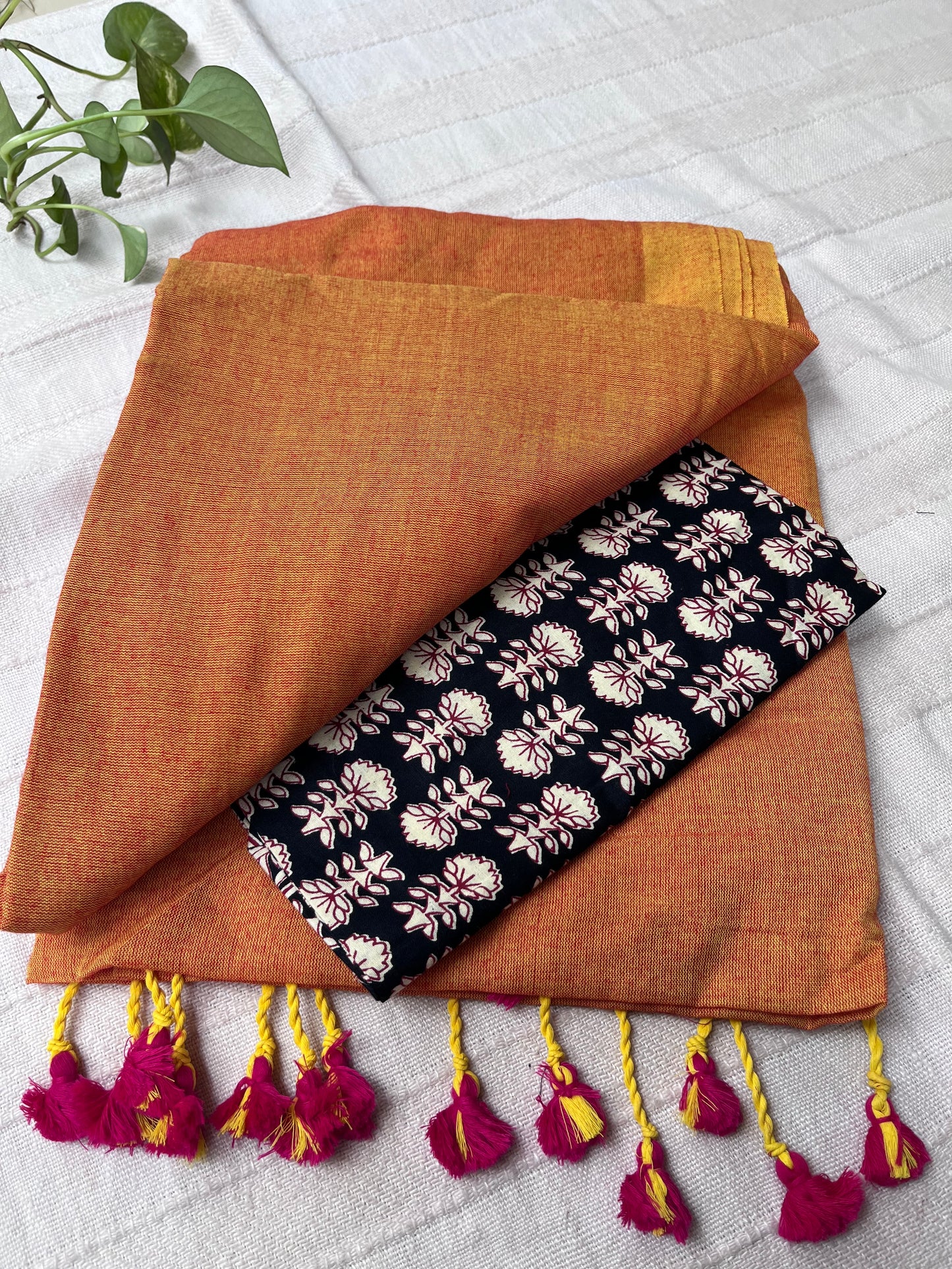 Peach Handloom Khadi Cotton Saree with Kalamkari Blouse Piece