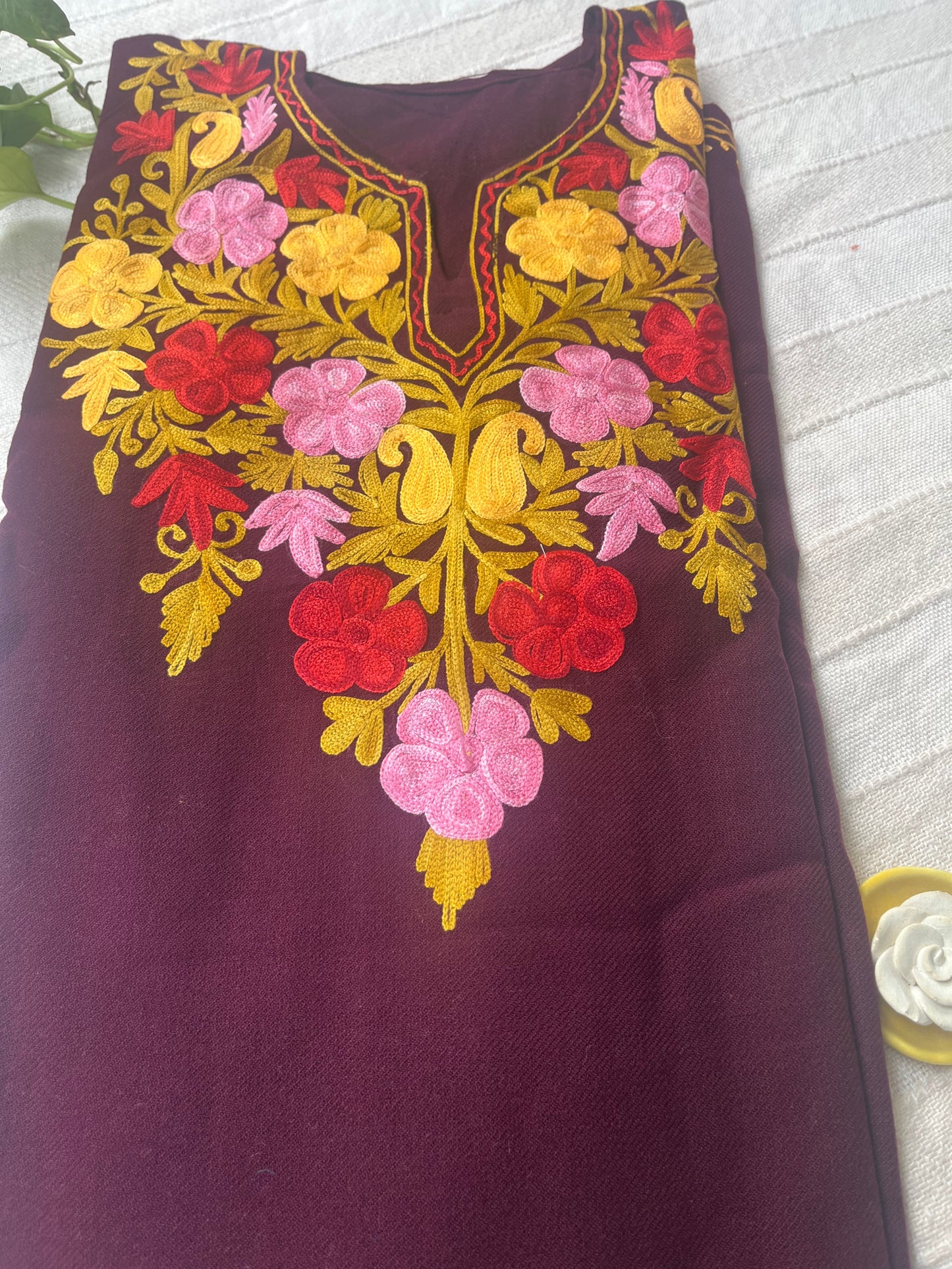 Kashmiri Aari Work Pheran - Wine Color