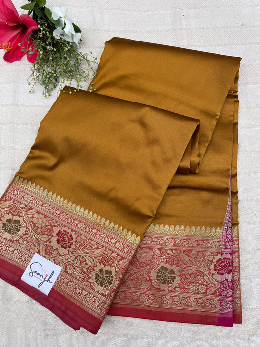 Banarasi Soft Silk Saree - Mustard-Pink