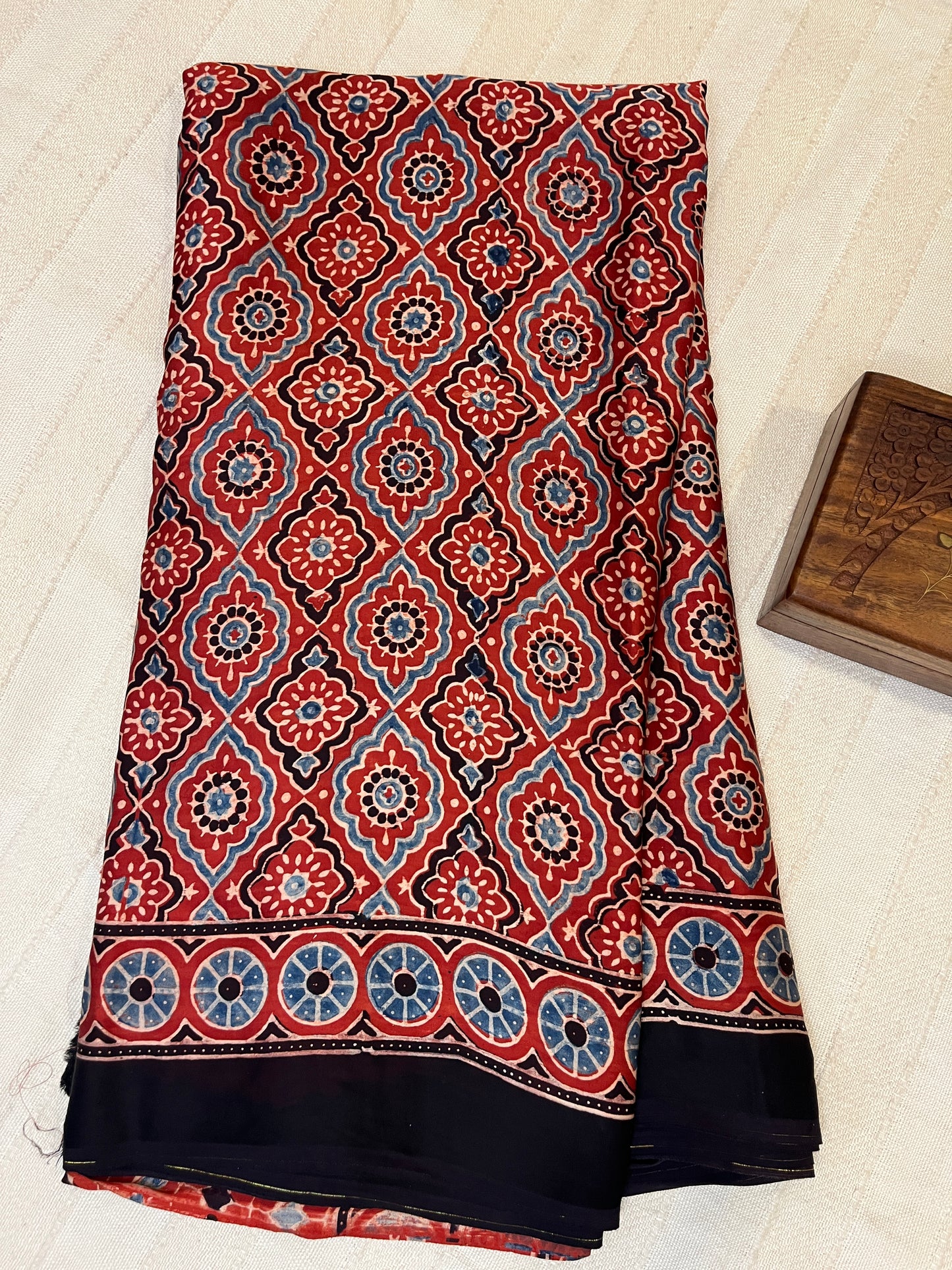 Classic Ajrakh Modal Silk Saree - Rust Red