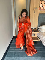 Banarsi Kora Organza Saree - Orange