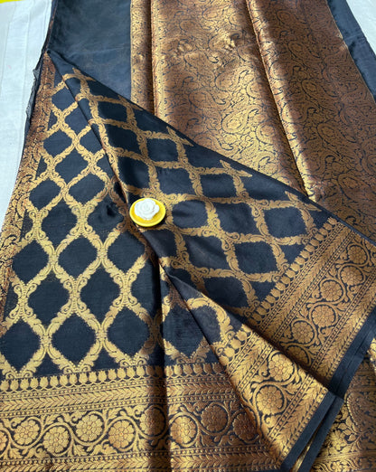 Banarsi Warm Silk Saree - Black Gold